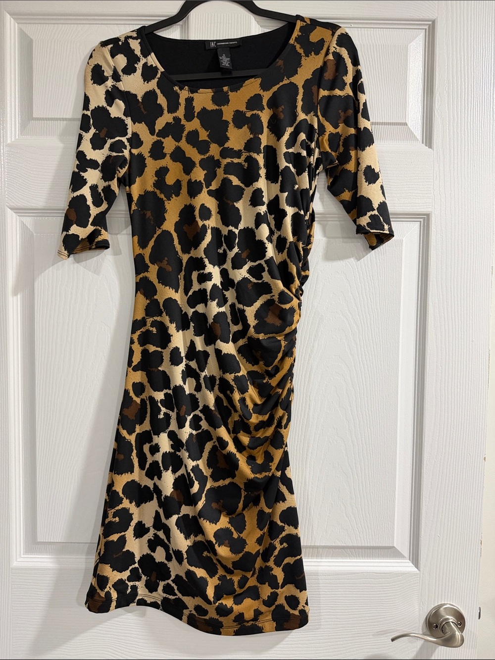 INC International Concepts Leopard-Print Ruched Midi Dress - Black & Brown